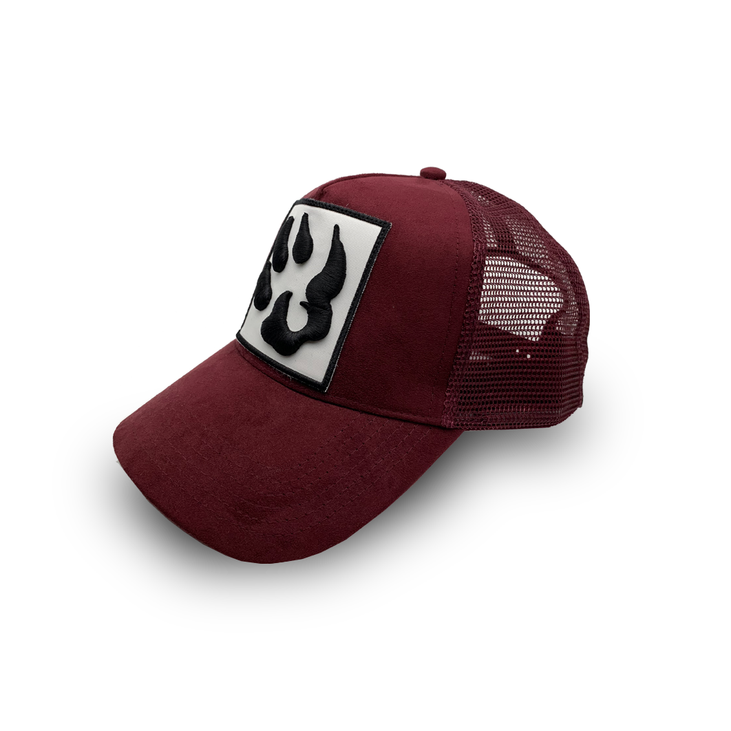 Vue 3/4 avant gauche Casquette Daim Logo "Patte de chien" classic Burghundy by Malabar Manufacture