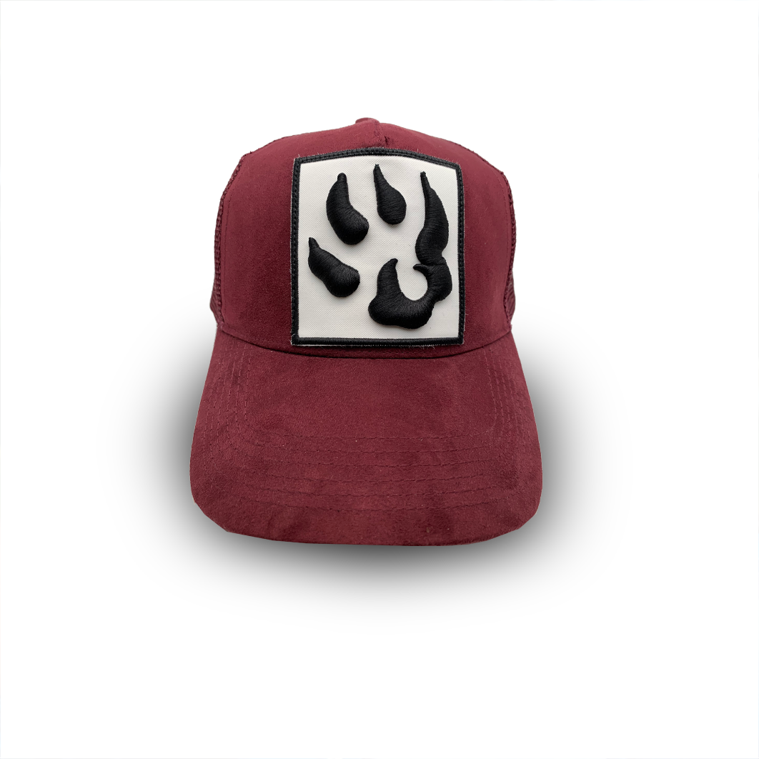 Vue de face Casquette Daim Logo "Patte de chien" classic Burghundy by Malabar Manufacture