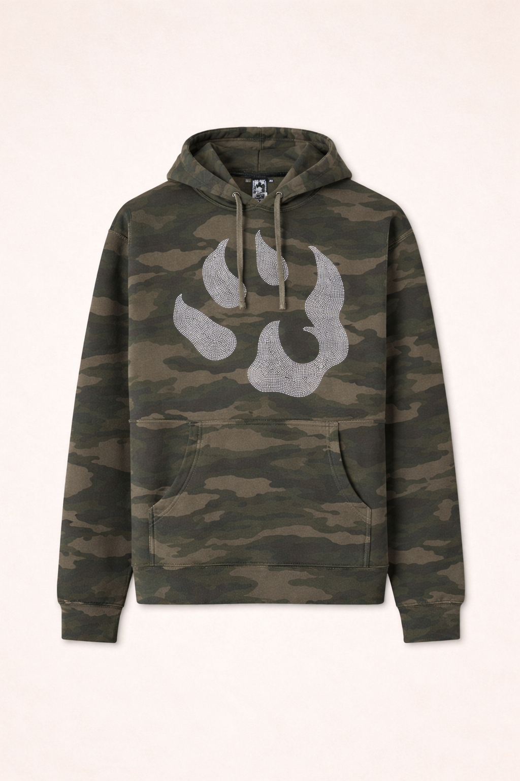 Sweat à capuche Malabar – Grosse patte signature Swarovski (orange ou argent) – Camouflage kaki | Édition premium