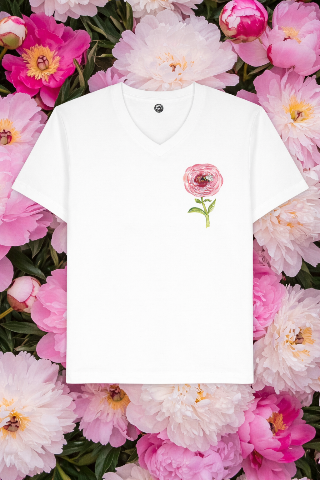 T-shirt col V flower bee