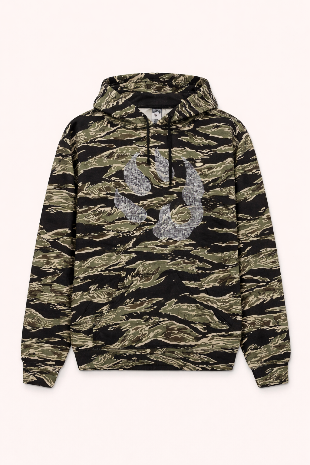 Sweat à capuche Malabar – Grosse patte signature Swarovski (vert et argent) – Camouflage Noir | Édition premium