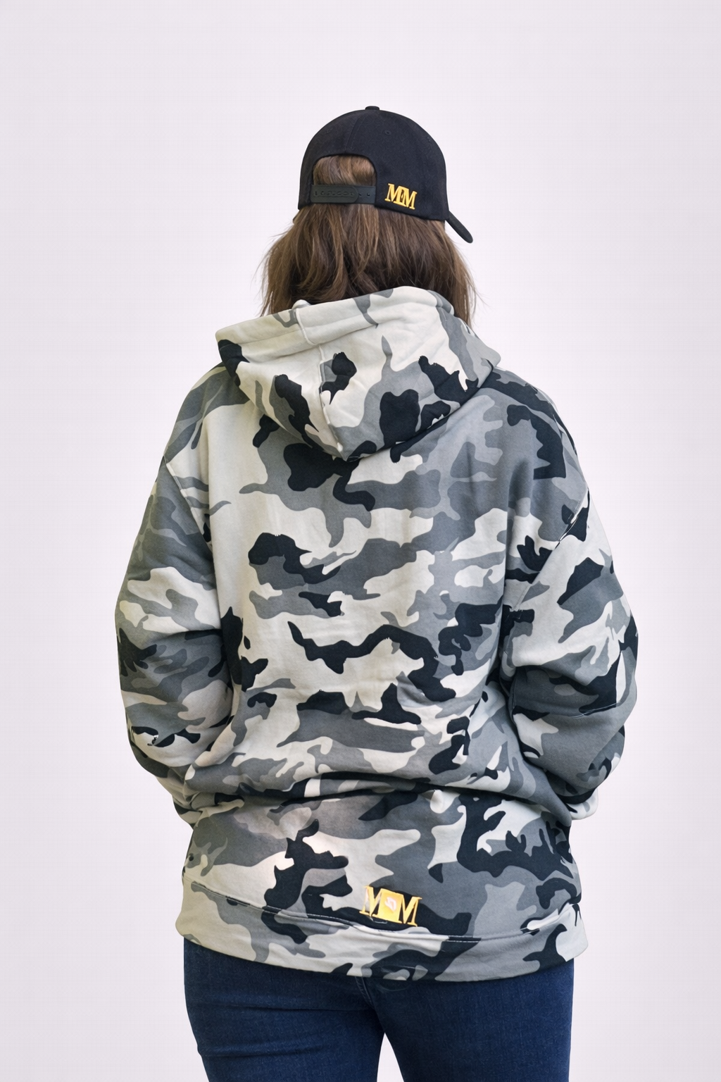 Sweat à capuche camouflage logo "patte de chien" jaune