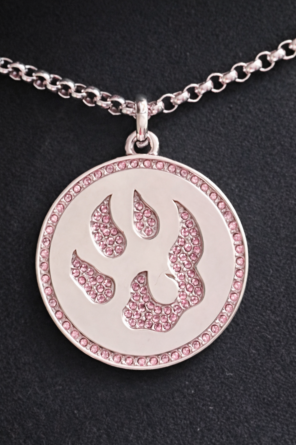 Médaille Malabar Manufacture patte de chien, argent massif, pierres Swarovski full strass