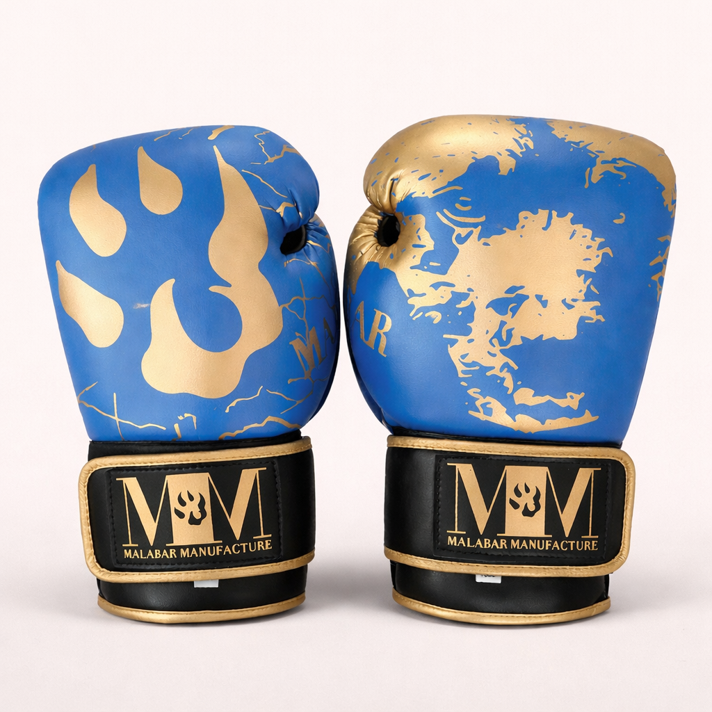Gants de boxe bleu et or - 2 couleurs de bracelet