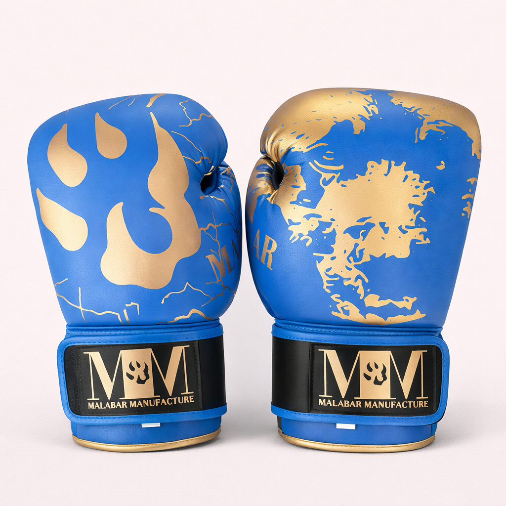 Gants de boxe bleu et or - 2 couleurs de bracelet