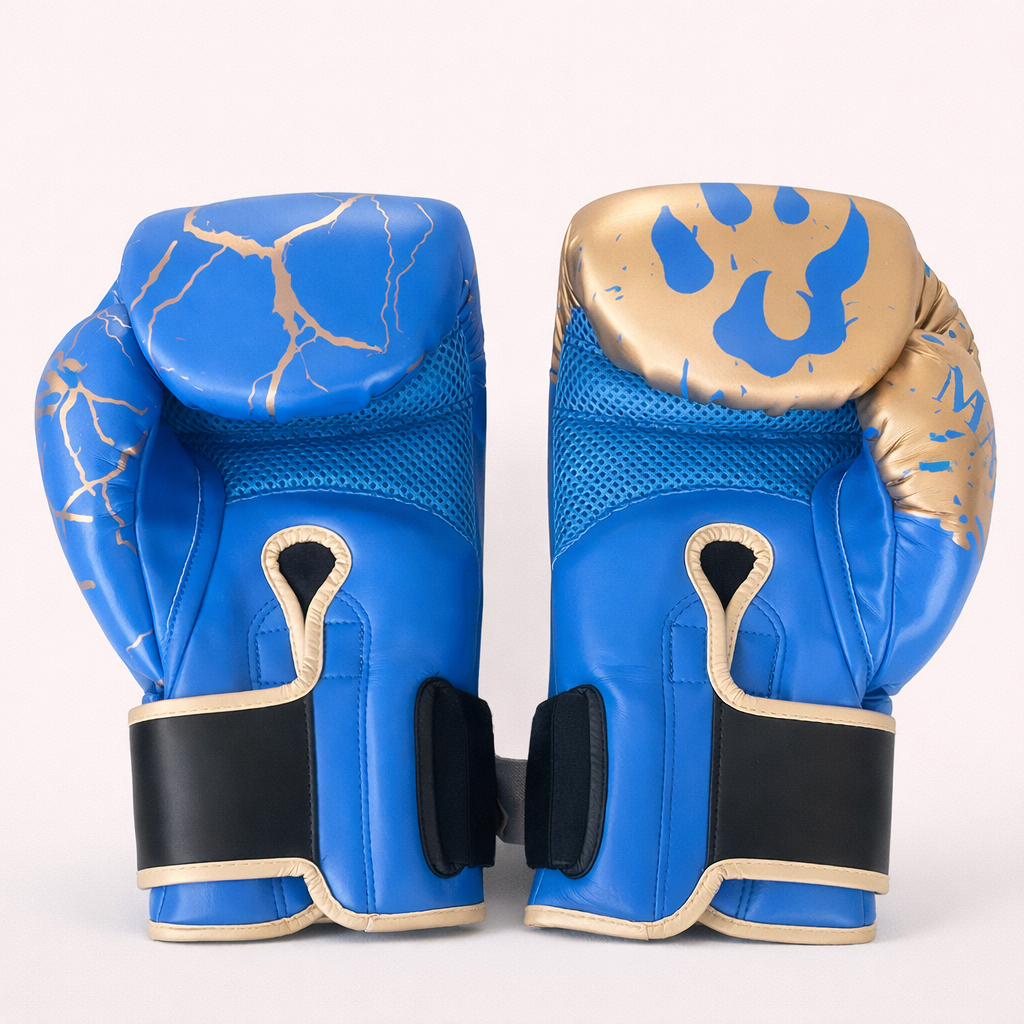 Gants de boxe bleu et or - 2 couleurs de bracelet