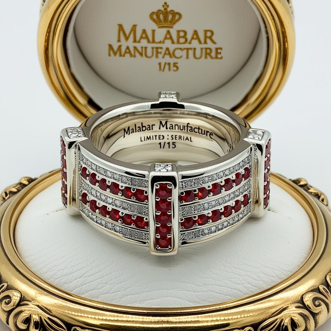 Bague Malabar Manufacture Argent massif, Crystal et pierres rouges de Swarovski