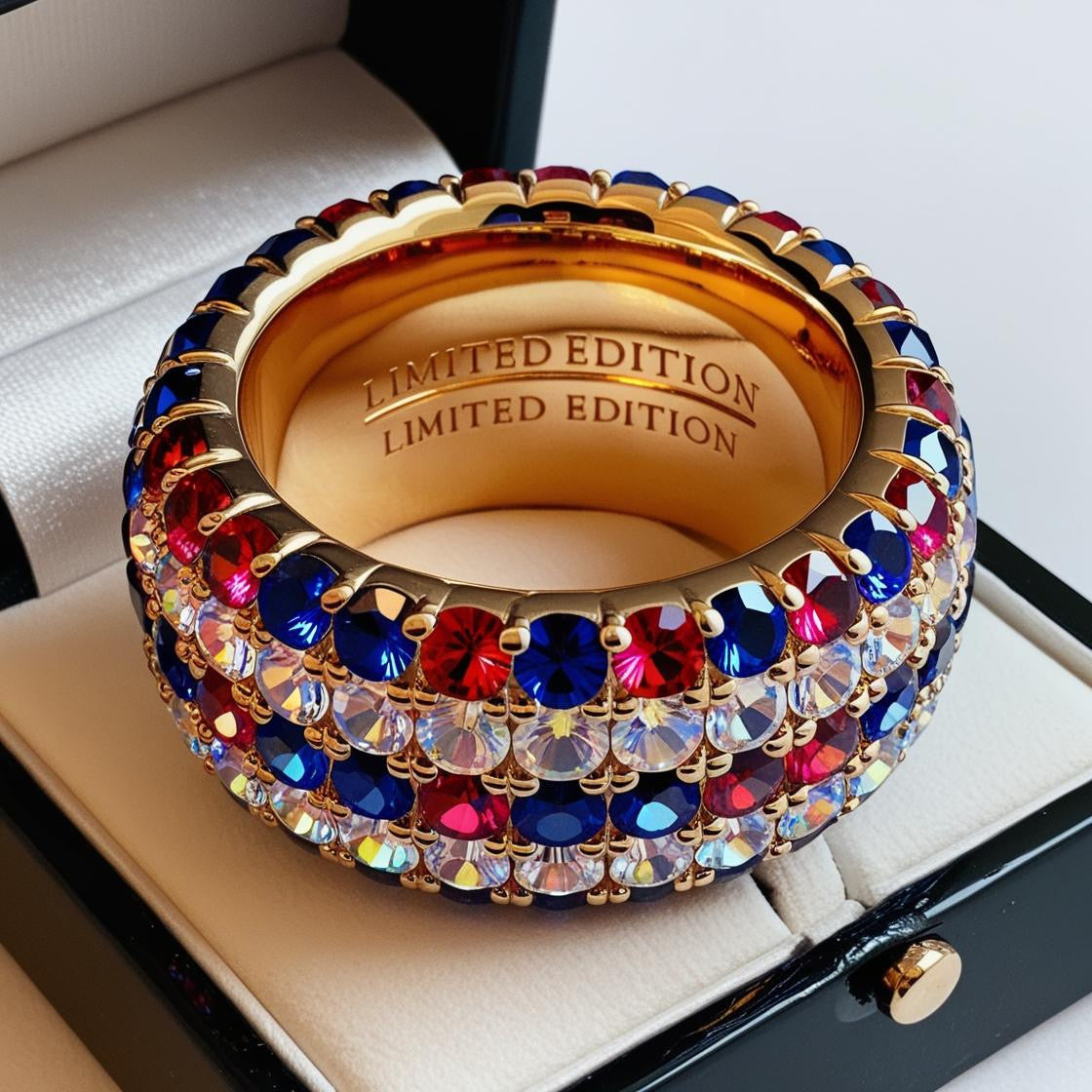 Bague Malabar Manufacture Argent massif plaqué or (Vermeil), pierres de couleur et Crystal Swarovski