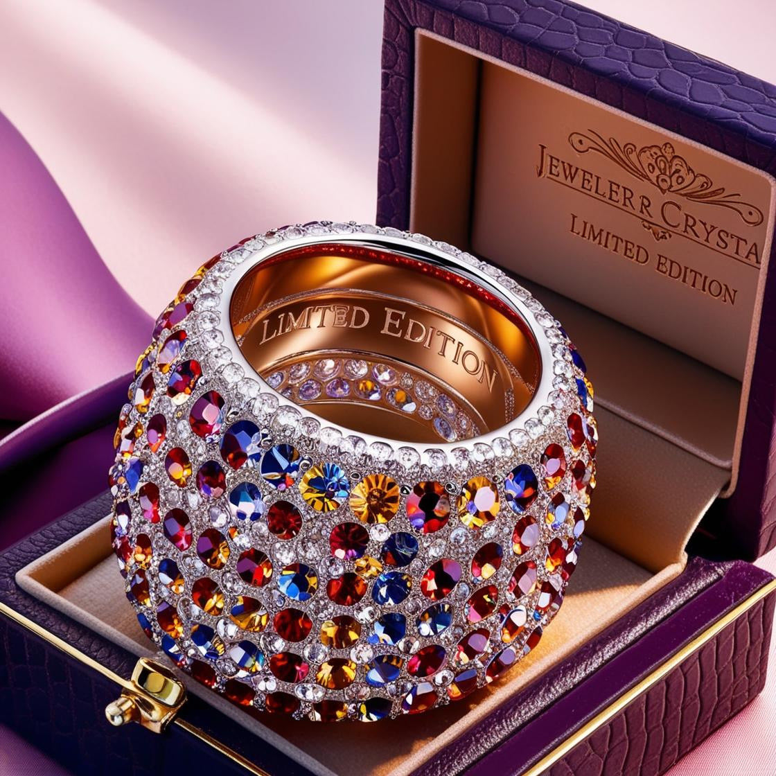 Bague Malabar Manufacture Argent massif plaqué or (Vermeil), Crystal et pierres de couleurs Swarovski.