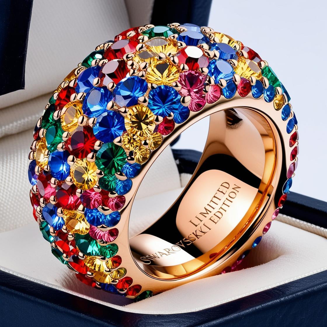 Bague Malabar Manufacture argent massif plaqué or (Vermeil), pierres de couleur Swarovski