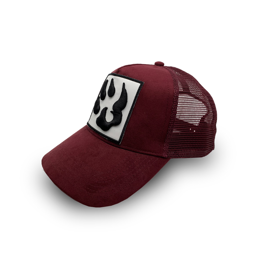 Vue 3/4 avant gauche Casquette Daim Logo "Patte de chien" classic Burghundy by Malabar Manufacture