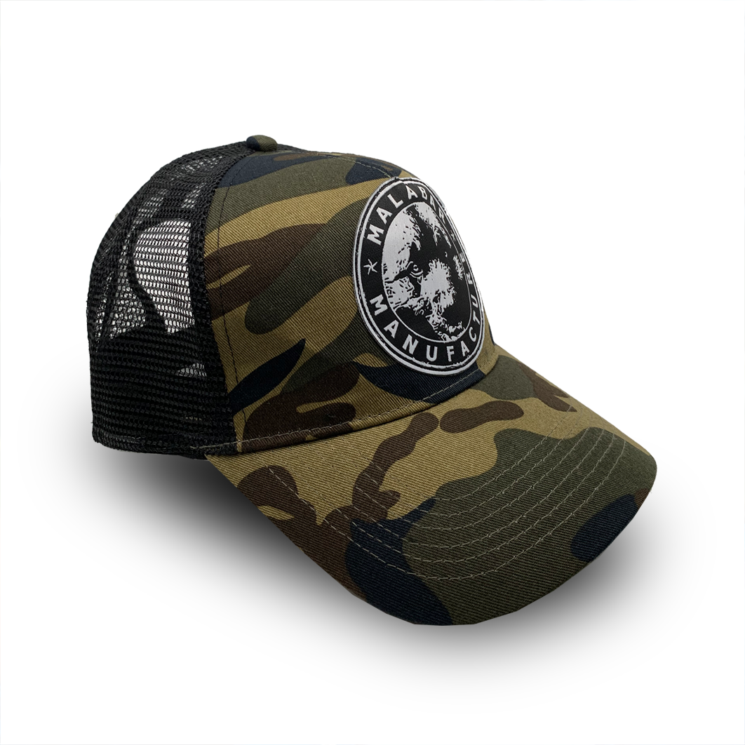 Vue 3/4 avant droit casquette army jungle Logo "tête de chien" by Malabar Manufacture