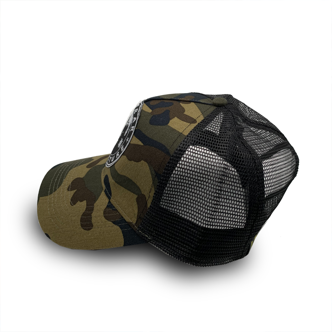 Vue 3/4 arrière gauche casquette army jungle Logo "tête de chien" by Malabar Manufacture