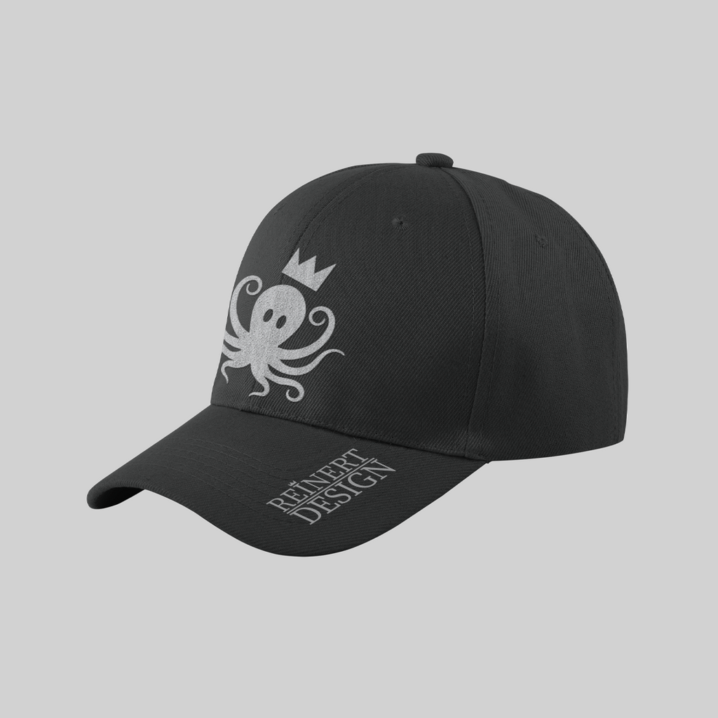 Vue 3/4 gauche casquette classic black Logo "pieuvre, poulpe" par Reinert Design